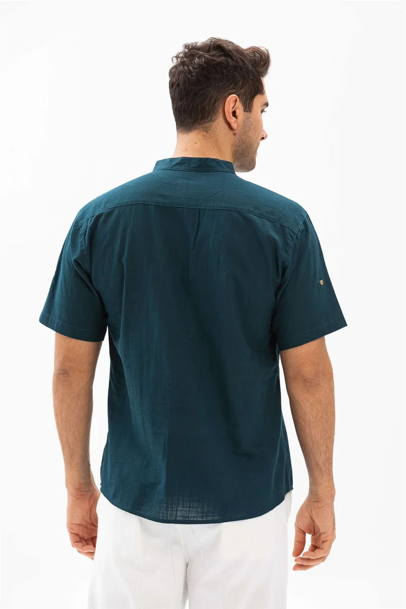 Eliş Şile Bezi Kısa Kol Şile Bezi Bodrum Erkek T-shirt Koyu Petrol 3069