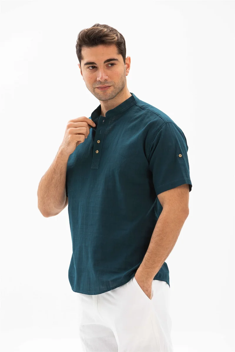 Eliş Şile Bezi Kısa Kol Şile Bezi Bodrum Erkek T-shirt Koyu Petrol 3069