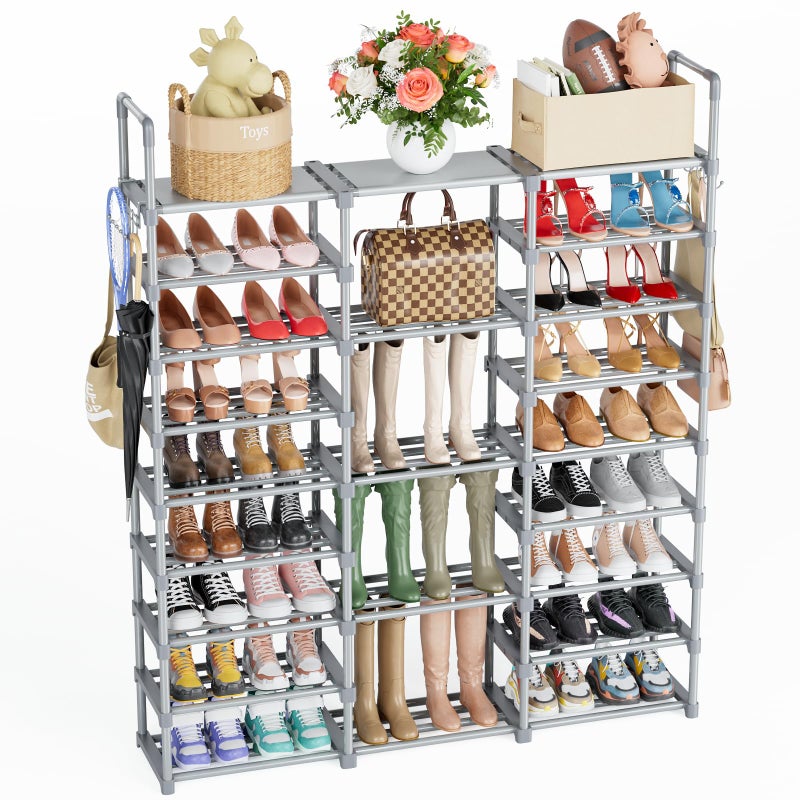 Mavivegue 9 Tiers Tall Shoe Organizer  Vertical Shoe Shelf for 5055 Pairs Stackable Racks for Entryway Closet Garage  Grey
