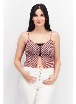 Don't Call Me Jennyfer Women V-neck Sleeveless Checkered Top, Burgundy  - Image 1