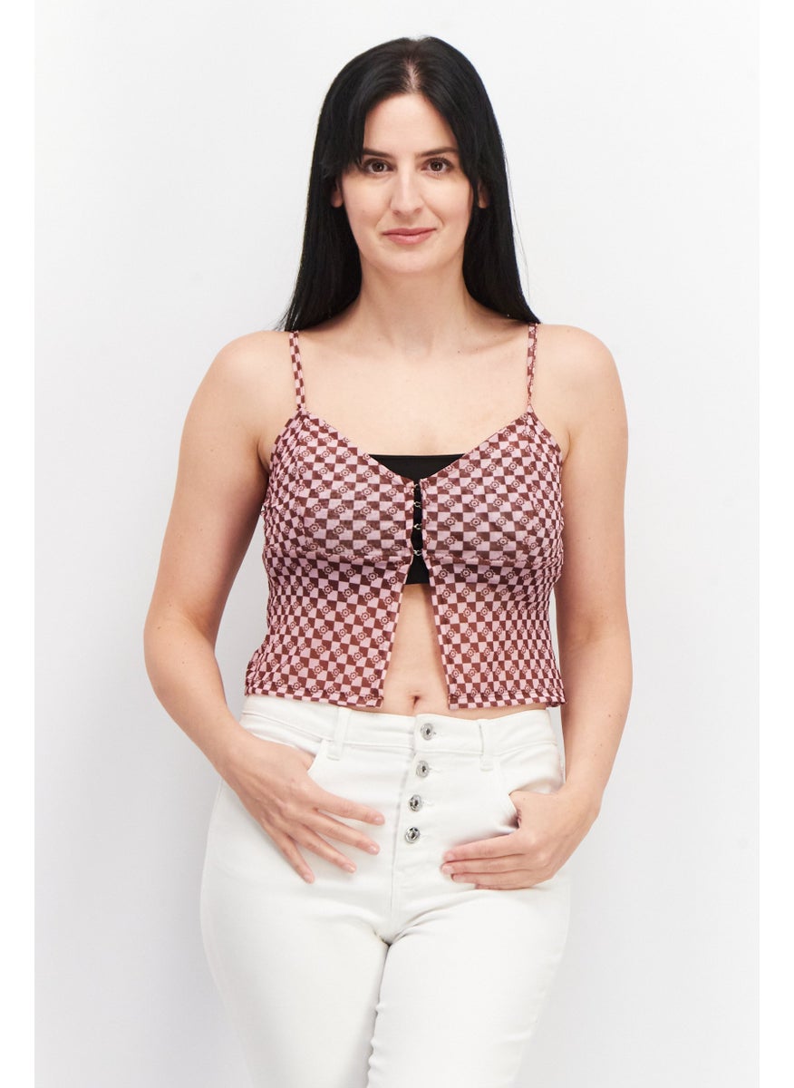 Don't Call Me Jennyfer - Women V-neck Sleeveless Checkered Top, Burgundy - Image 1
