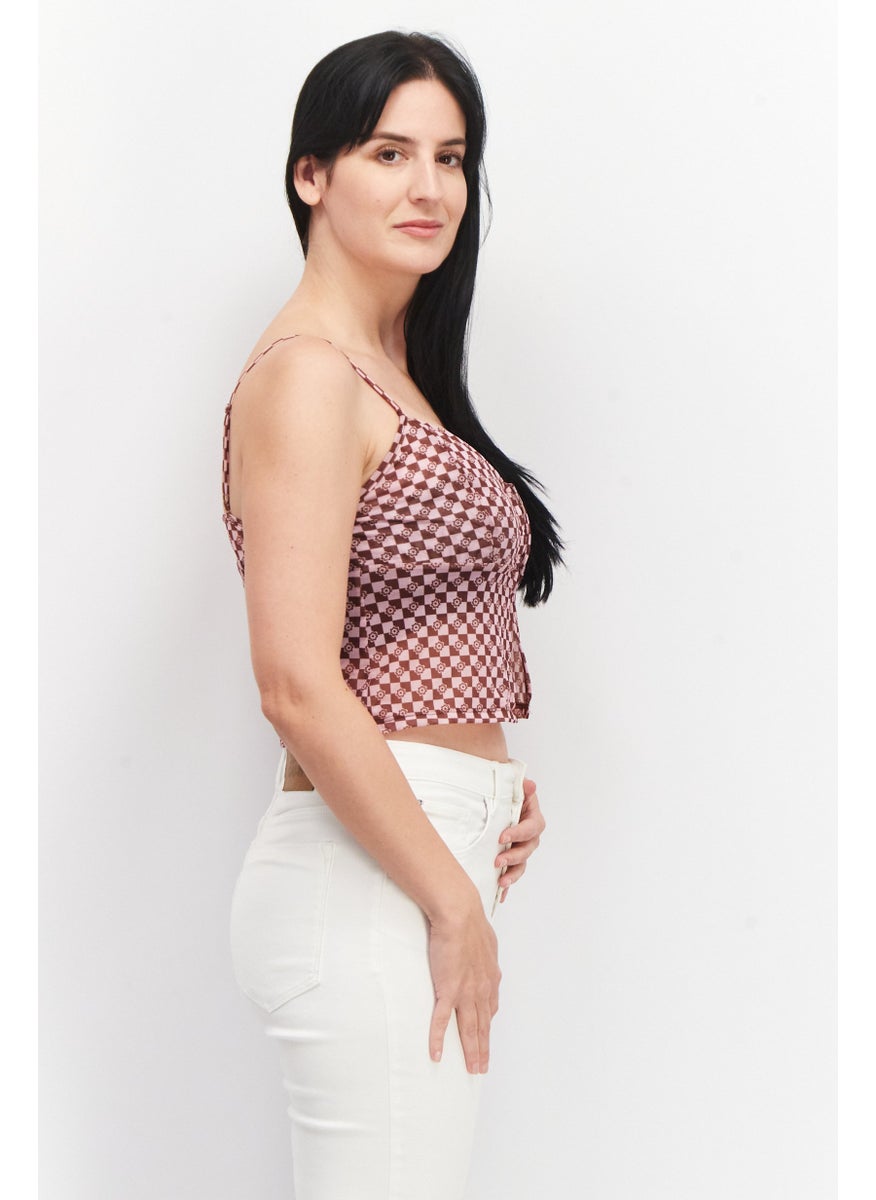 Don't Call Me Jennyfer - Women V-neck Sleeveless Checkered Top, Burgundy - Image 1