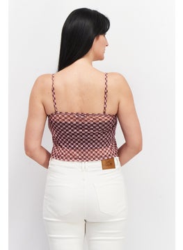 Don't Call Me Jennyfer Women V-neck Sleeveless Checkered Top, Burgundy  - Image 3