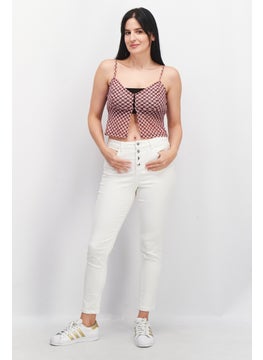 Don't Call Me Jennyfer Women V-neck Sleeveless Checkered Top, Burgundy  - Image 2