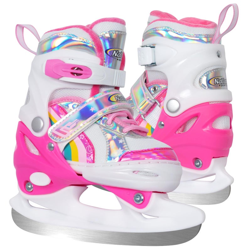 BASYNOL Nattork Girls Ice Skates for Kids Boys,Adjustable Kids Ice Hockey Skates for Outdoor Indoor Rink,Soft Padding and Reinforced Ankle Support Ice Skate,Rainbow S - Image 1