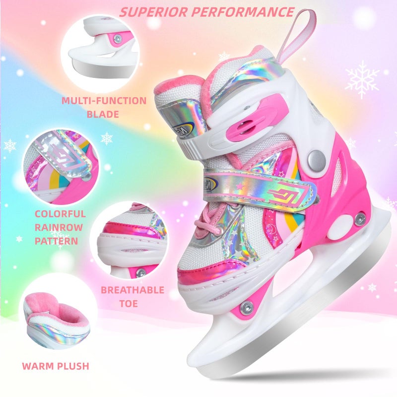 BASYNOL Nattork Girls Ice Skates for Kids Boys,Adjustable Kids Ice Hockey Skates for Outdoor Indoor Rink,Soft Padding and Reinforced Ankle Support Ice Skate,Rainbow S - Image 3