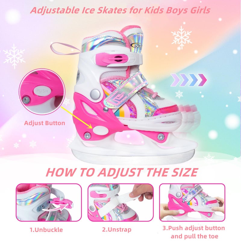 BASYNOL Nattork Girls Ice Skates for Kids Boys,Adjustable Kids Ice Hockey Skates for Outdoor Indoor Rink,Soft Padding and Reinforced Ankle Support Ice Skate,Rainbow S - Image 4