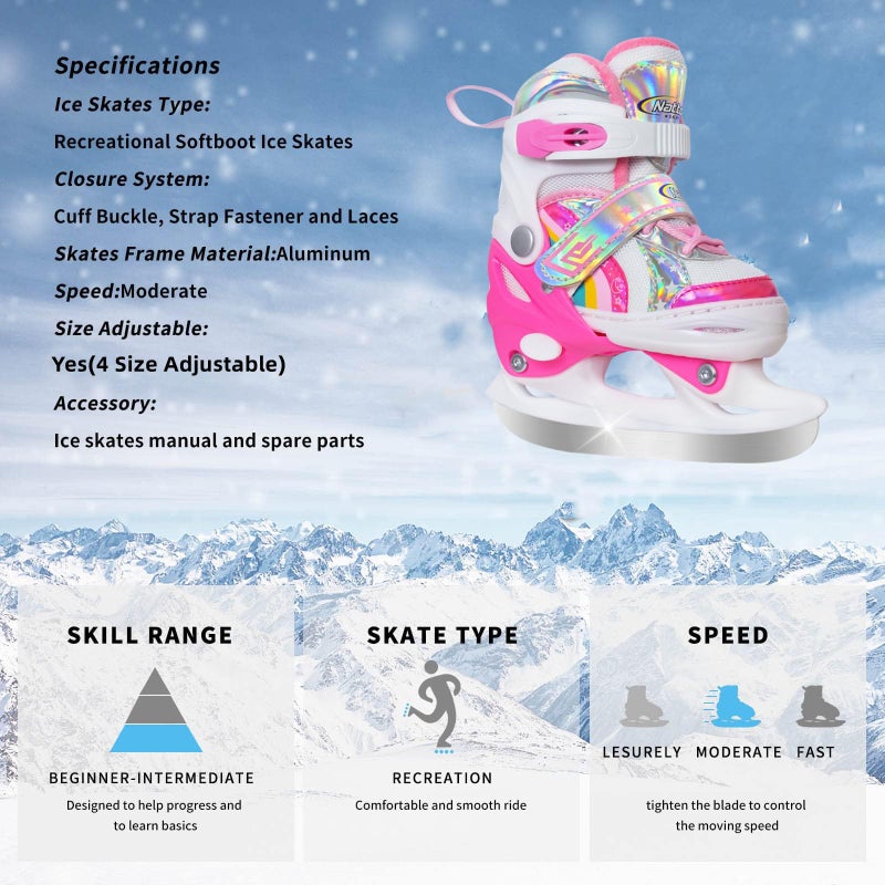 BASYNOL Nattork Girls Ice Skates for Kids Boys,Adjustable Kids Ice Hockey Skates for Outdoor Indoor Rink,Soft Padding and Reinforced Ankle Support Ice Skate,Rainbow S - Image 5