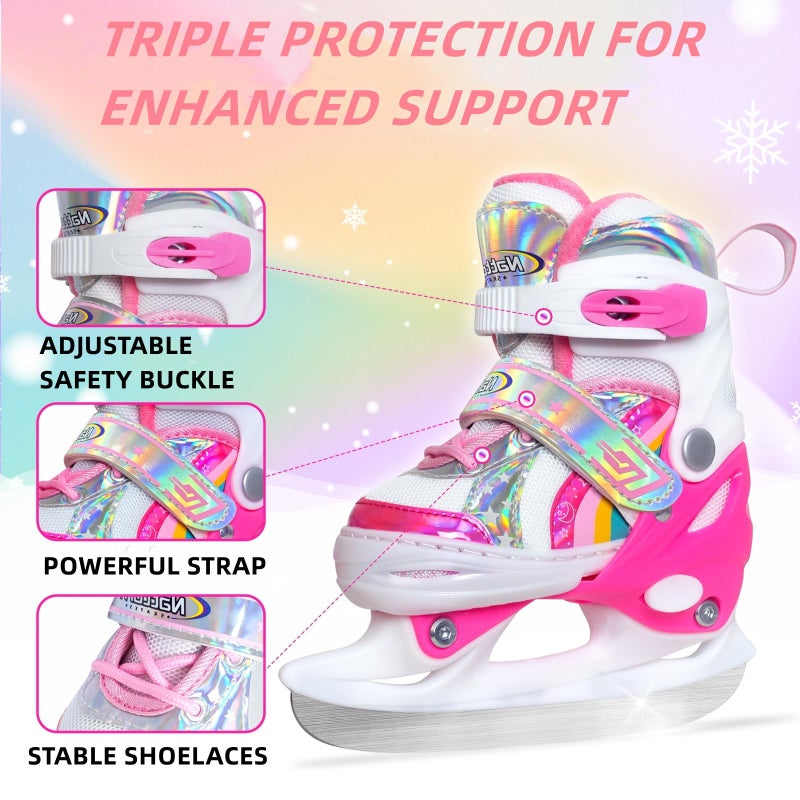 BASYNOL Nattork Girls Ice Skates for Kids Boys,Adjustable Kids Ice Hockey Skates for Outdoor Indoor Rink,Soft Padding and Reinforced Ankle Support Ice Skate,Rainbow S - Image 2