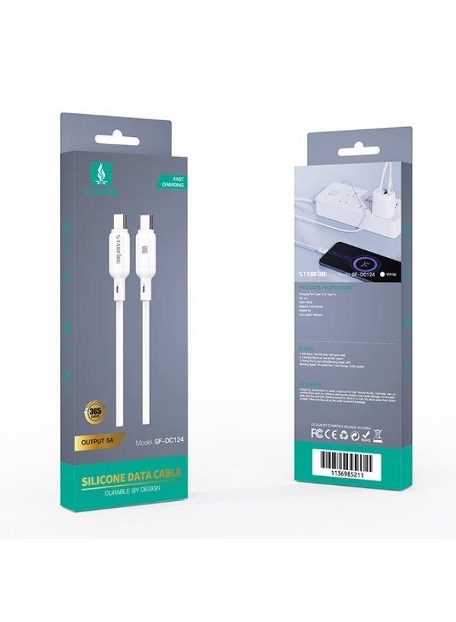 STARFIRE USB-C to USB-C Fast Charging Cable 5A 60W High Speed 1m Pure Silicone White Data Cable - Image 2