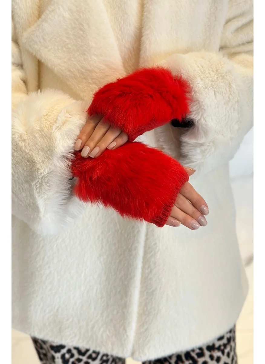 Remsa Plush Detail Women's Knitted Cut Gloves Eld-30 Red