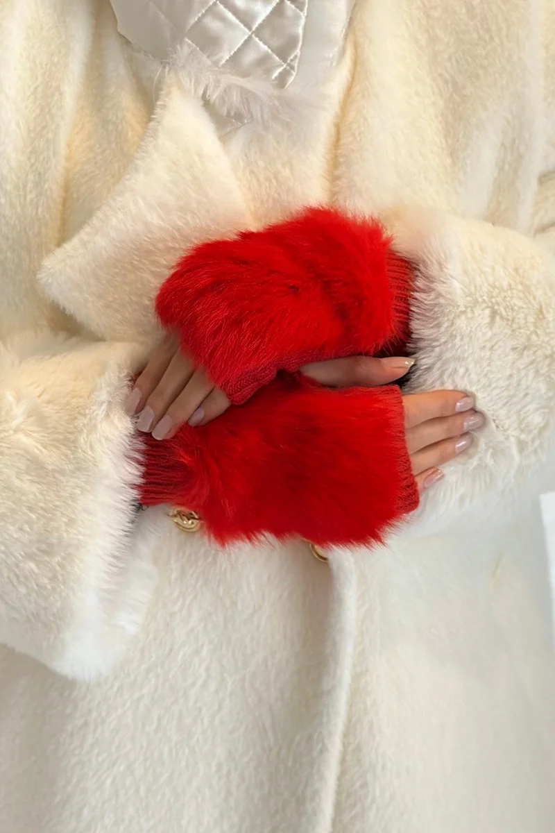 REMSA Plush Detail Women's Knitted Cut Gloves Eld-30 Red
