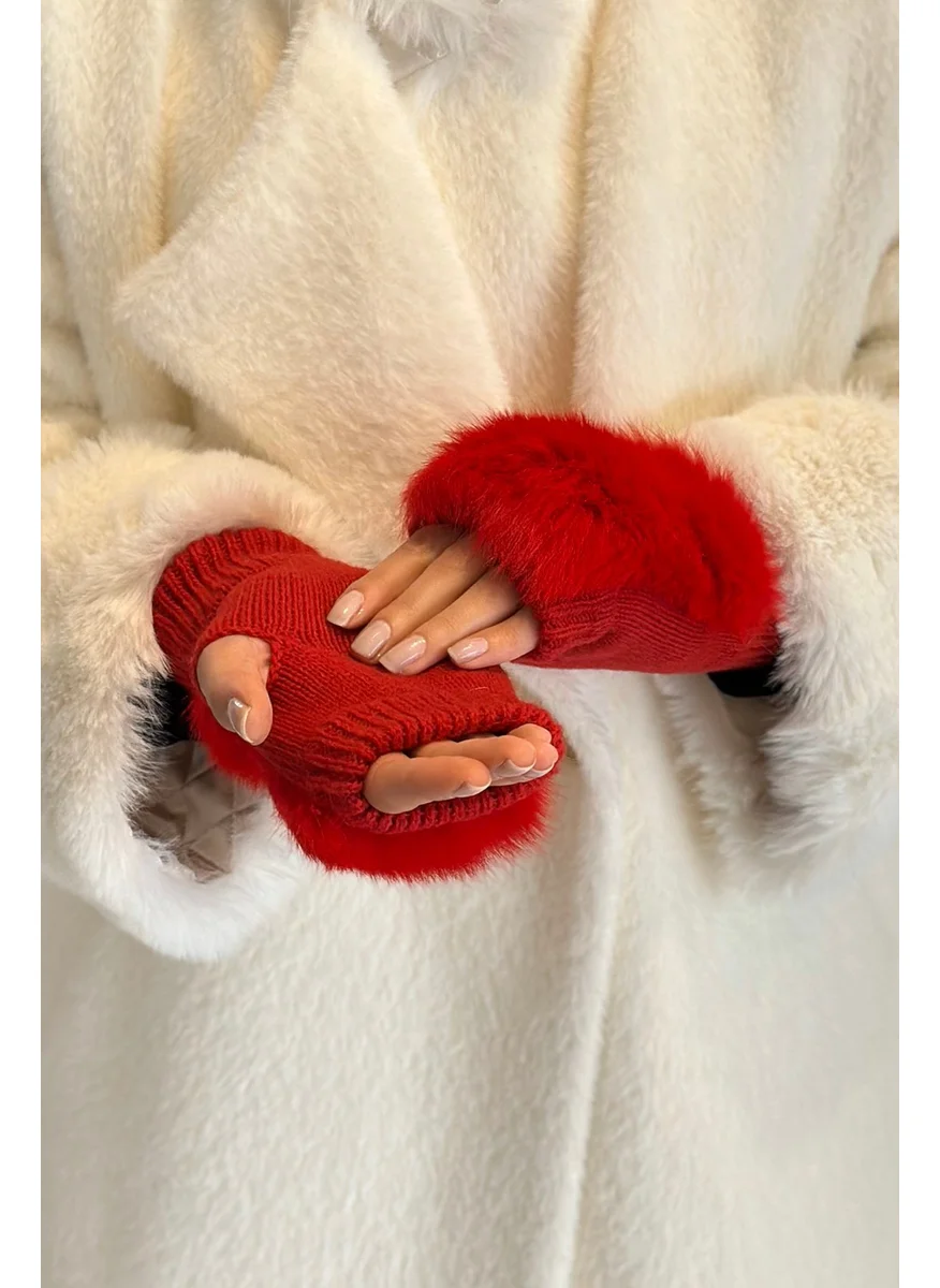 Remsa Plush Detail Women's Knitted Cut Gloves Eld-30 Red