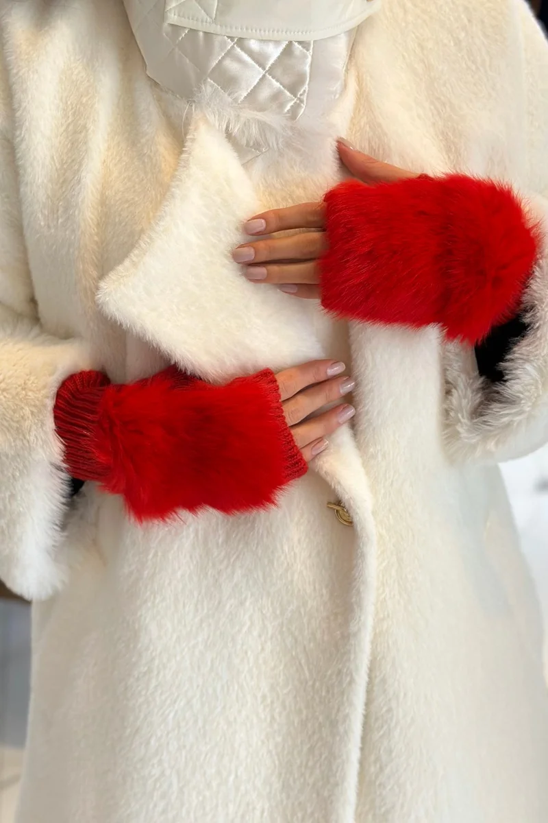 REMSA Plush Detail Women's Knitted Cut Gloves Eld-30 Red