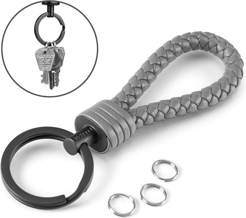 SERASAR Key Ring Car Made Of Leather With Stainless Steel Key Fob - Additional Rings For Small Keys - Ideal For Car, Motorcycle, Bicycle & House - With Gift Box For Men And Women - Image 4