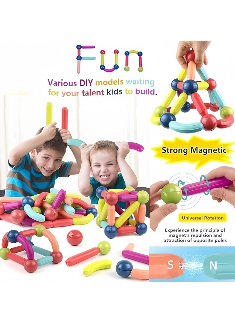 64 PCS Magnetic Building Toys for Kids, Magnet Blocks Sticks & Ball Creativity Game,  Development Kit for Preschool Girls,Boys Ideal Gift Set, Including Storage Box  - Image 3