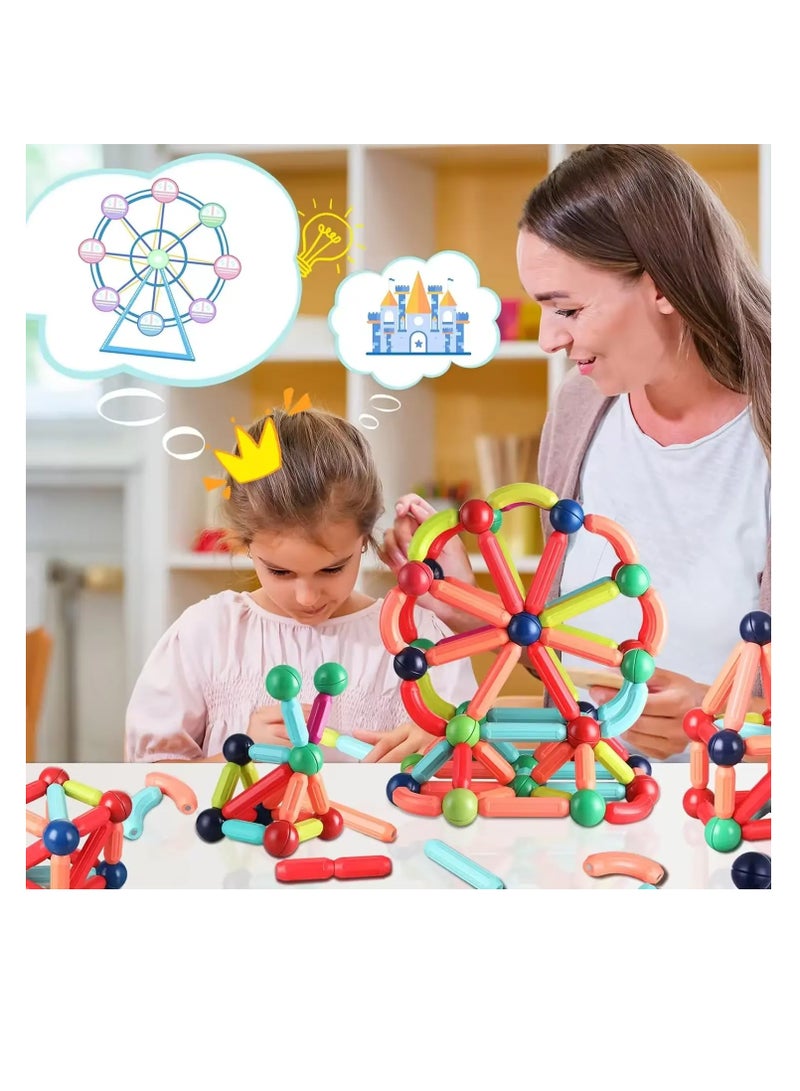 64 PCS Magnetic Building Toys for Kids, Magnet Blocks Sticks & Ball Creativity Game,  Development Kit for Preschool Girls,Boys Ideal Gift Set, Including Storage Box  - Image 4