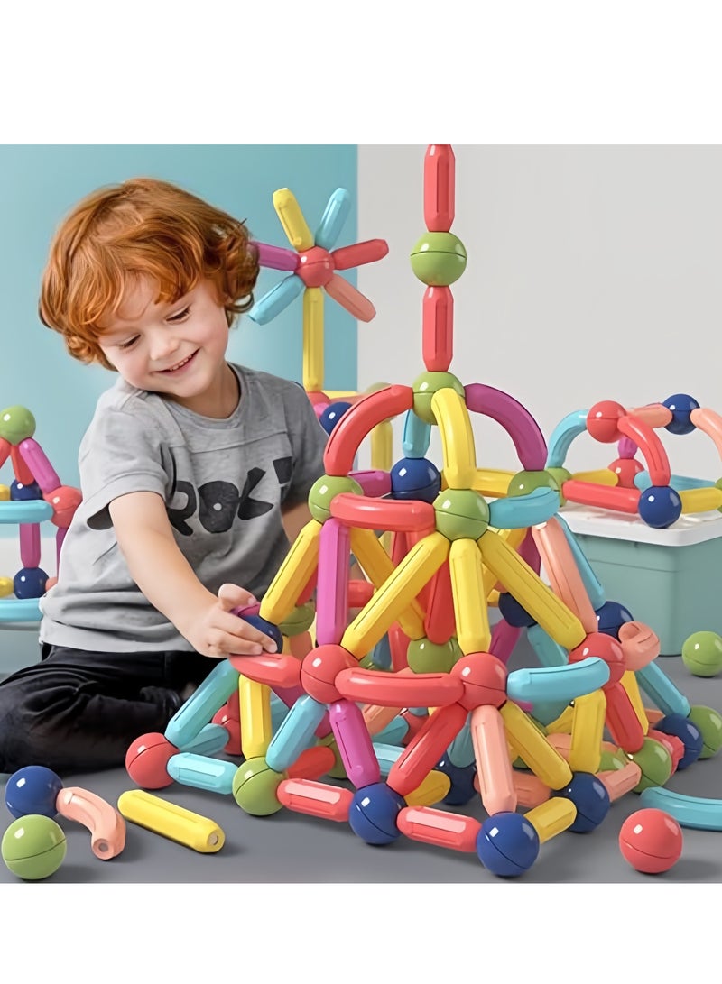 64 PCS Magnetic Building Toys for Kids, Magnet Blocks Sticks & Ball Creativity Game,  Development Kit for Preschool Girls,Boys Ideal Gift Set, Including Storage Box  - Image 1