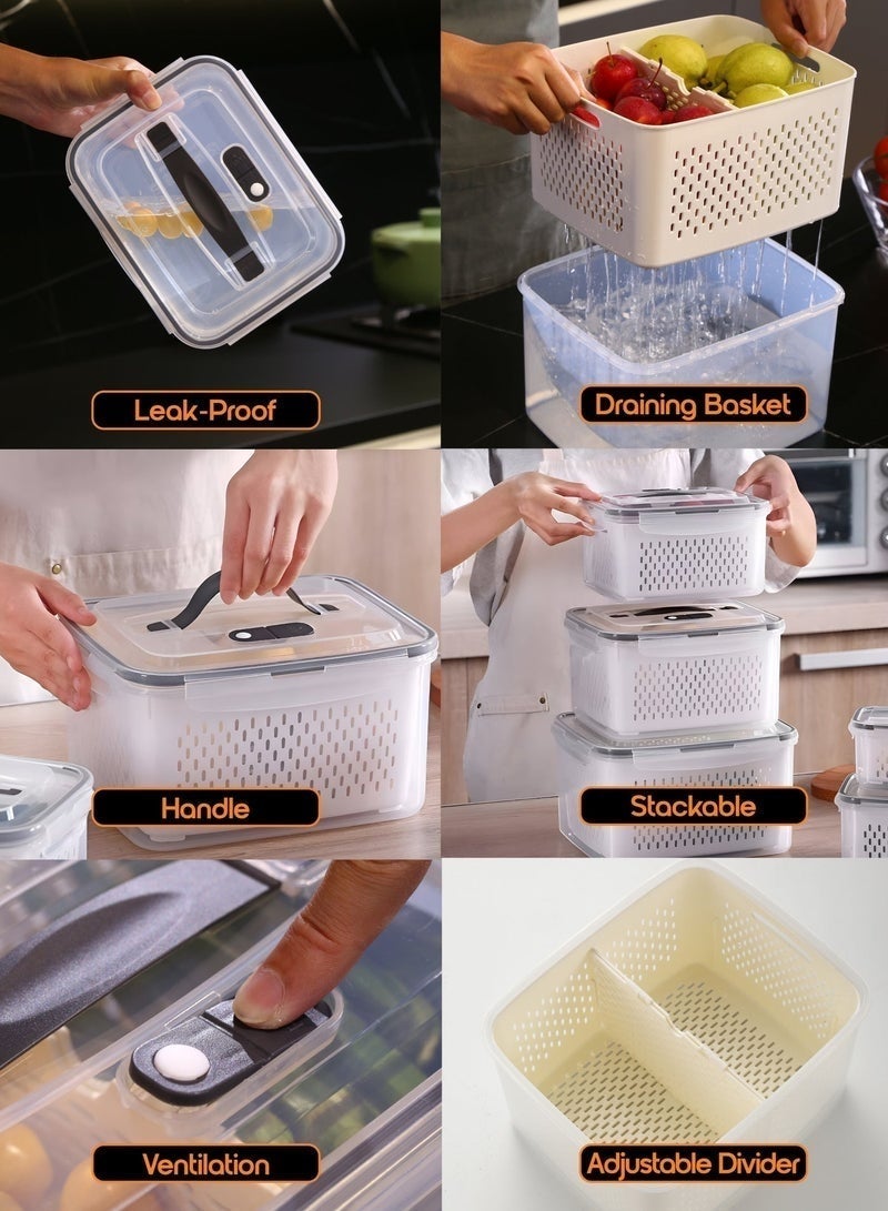 MEDOOSI 6PCS/Set - 24 Piece - Smart Kitchen Storage Boxes - Airtight, Microwave & Freezer Safe | Fridge & Pantry Organizers | Durable Containers with 6 Draining Baskets & Dividers | For Kitchen, Food & Vegetables - Image 4