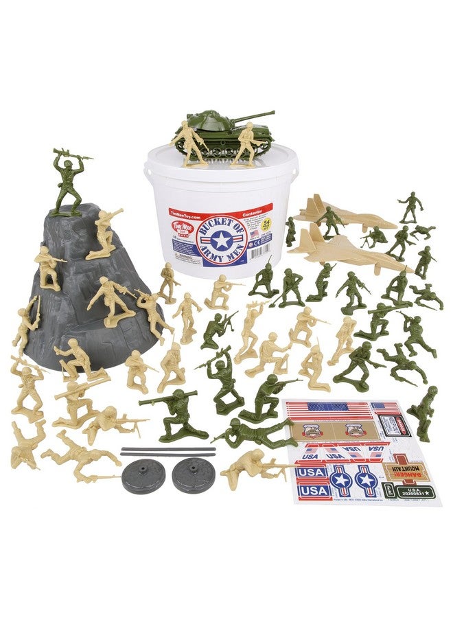 Tim Mee Toy دلو تيم مي للجنود - أخضر عسكري مقابل تان 54 قطعة مجموعة ألعاب جنود - صنع في الولايات المتحدة - Image 2
