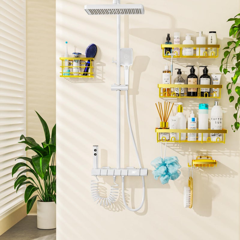 Moforoco Gold 5 Pack Shower Caddy Shelf Organizers Rack, Self Adhesive Black Bathroom Storage Organization, Home Kitchen No Drilling Inside Decor Rv Accessories, First Apartment Essentials - Image 5