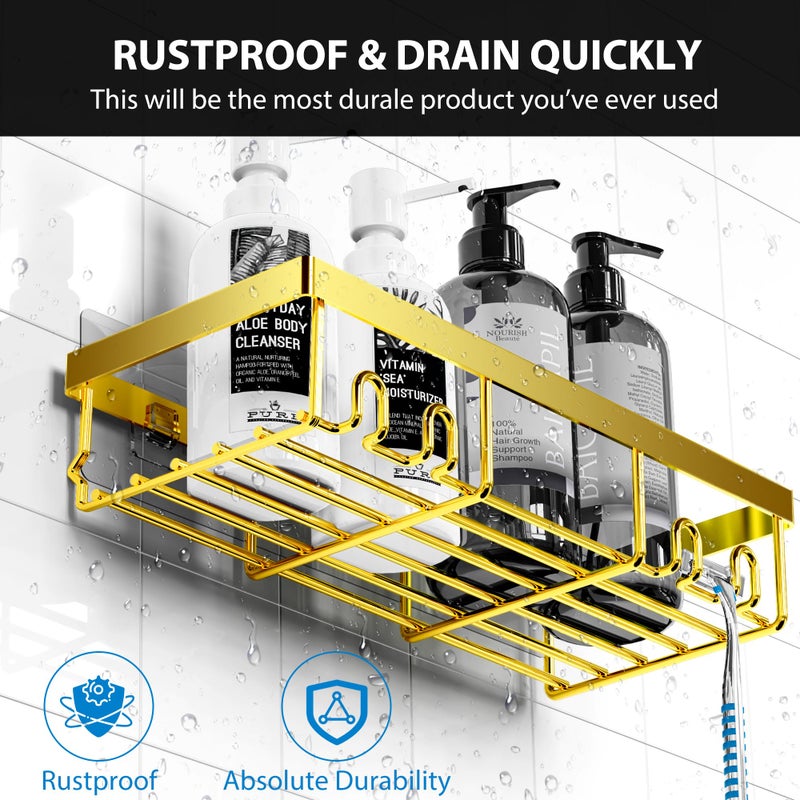 Moforoco Gold 5 Pack Shower Caddy Shelf Organizers Rack, Self Adhesive Black Bathroom Storage Organization, Home Kitchen No Drilling Inside Decor Rv Accessories, First Apartment Essentials - Image 3