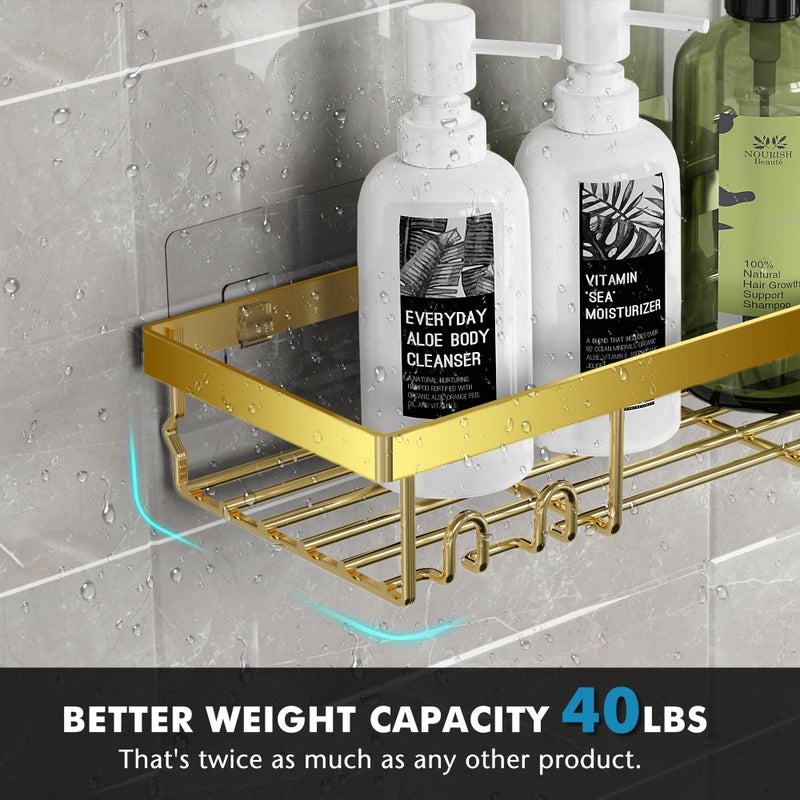 Moforoco Gold 5 Pack Shower Caddy Shelf Organizers Rack, Self Adhesive Black Bathroom Storage Organization, Home Kitchen No Drilling Inside Decor Rv Accessories, First Apartment Essentials - Image 2