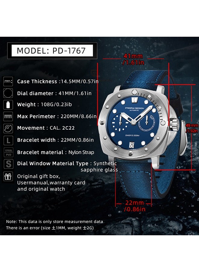 PAGANI DESIGN - Men's Automatic Mechanical Wristwatch Synthetic Sapphire Stainless Steel Case 200M Waterproof Diving Sport Casual Date Analog Watches - Image 1