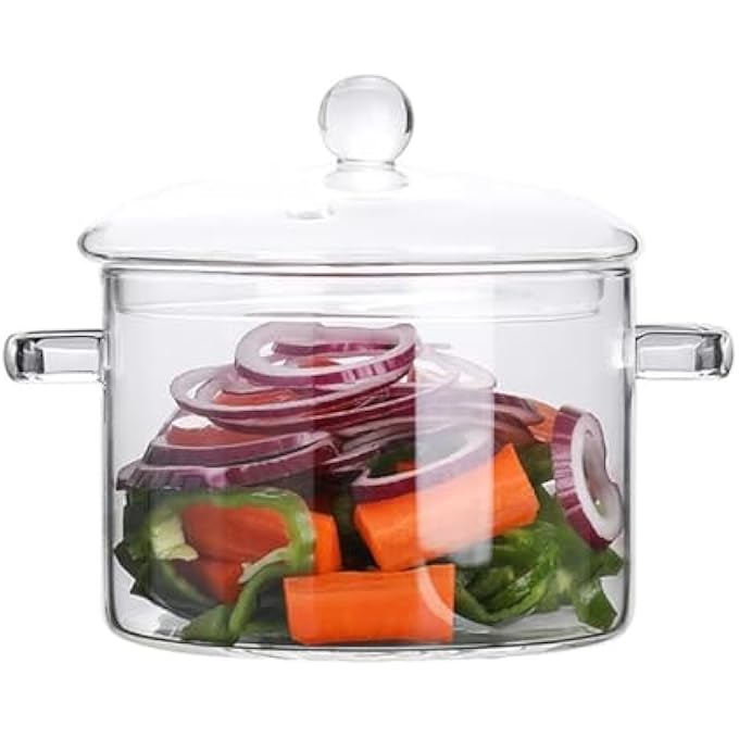 YLmeet Oven Glass Pot With Lid Large Capacity Cooking Pot Transparent Pot With Handle Stovetop Stock Pot Borosilicate Glass Cookware Dishwasher Safe Pots And Pans 1500Ml - Image 1
