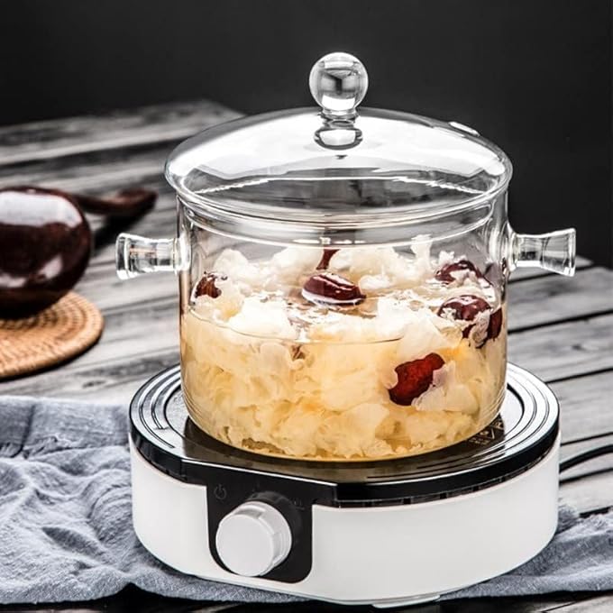 YLmeet Oven Glass Pot With Lid Large Capacity Cooking Pot Transparent Pot With Handle Stovetop Stock Pot Borosilicate Glass Cookware Dishwasher Safe Pots And Pans 1500Ml - Image 5