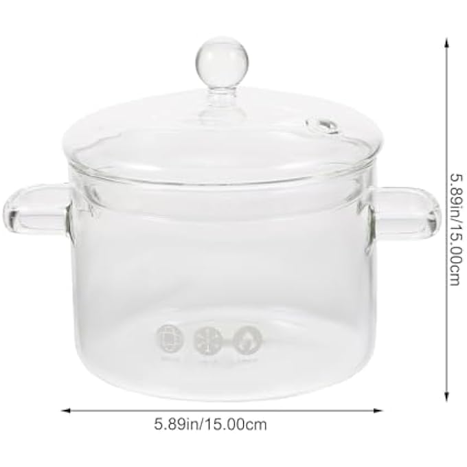 YLmeet Oven Glass Pot With Lid Large Capacity Cooking Pot Transparent Pot With Handle Stovetop Stock Pot Borosilicate Glass Cookware Dishwasher Safe Pots And Pans 1500Ml - Image 3