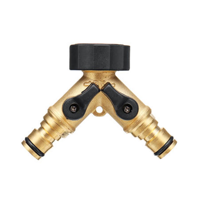 Garden Hose Splitter 2 Way: 3/4" Threaded Brass Gold - Frost Shatter Proof Dual Shut Off Valves for Outdoor Garden Tap Hose Applications - Image 1