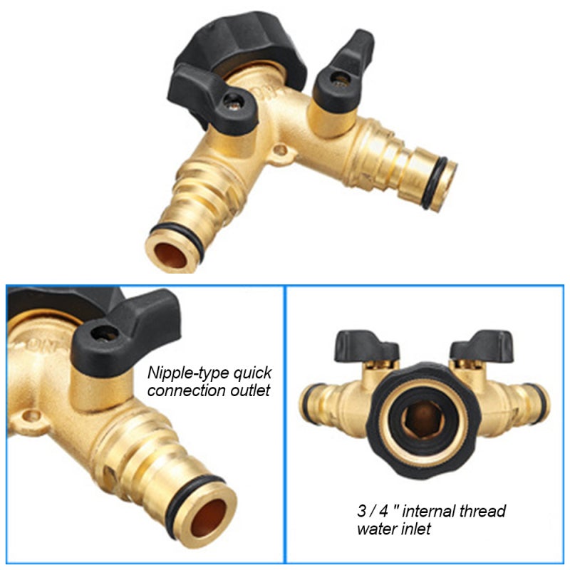 Garden Hose Splitter 2 Way: 3/4" Threaded Brass Gold - Frost Shatter Proof Dual Shut Off Valves for Outdoor Garden Tap Hose Applications - Image 5