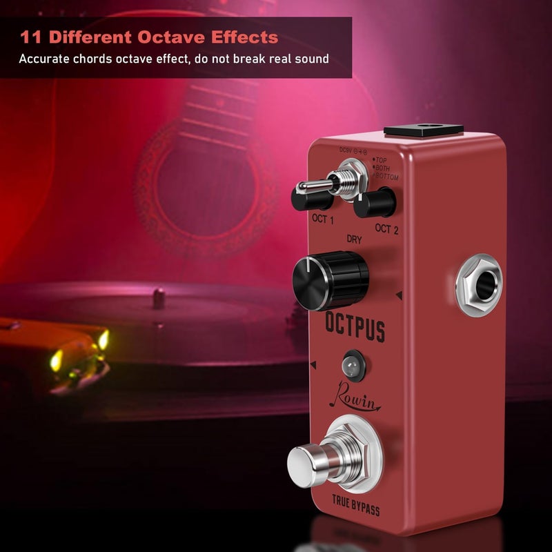 Rowin Polyphonic Octave Guitar Effects Pedal Pure Octopus Digital Mini Single Effect for Electric Guitar and Bass with True Bypass 11 Different Octave Modes LEF-3806 - Image 1
