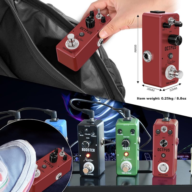 Rowin Polyphonic Octave Guitar Effects Pedal Pure Octopus Digital Mini Single Effect for Electric Guitar and Bass with True Bypass 11 Different Octave Modes LEF-3806 - Image 5