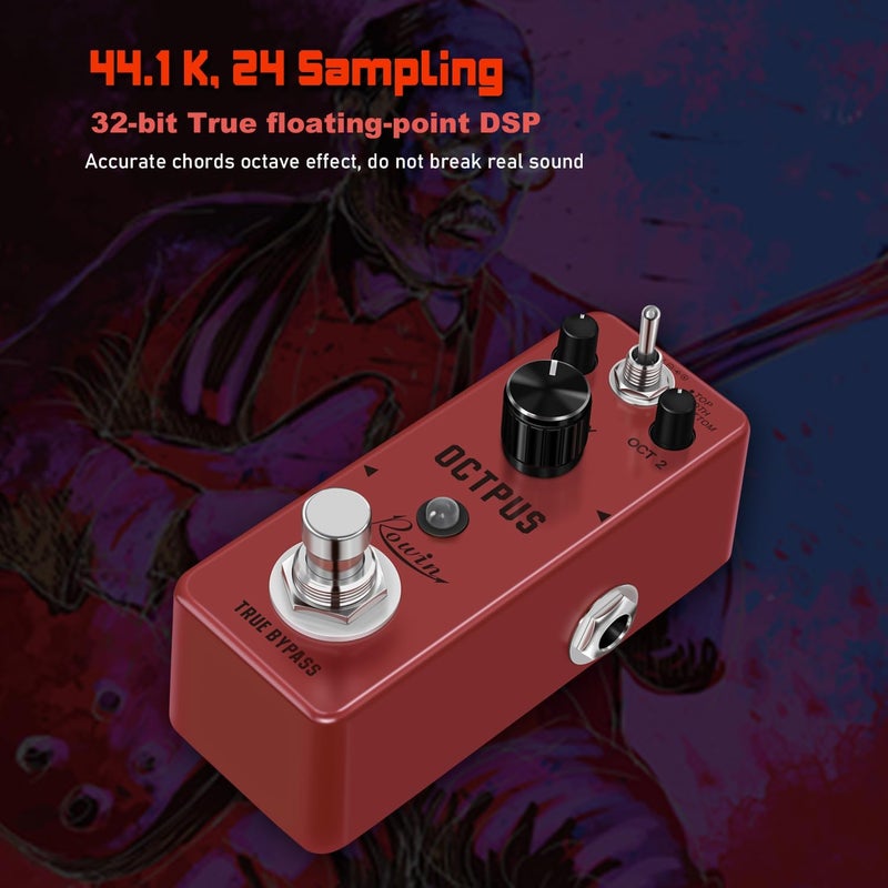 Rowin Polyphonic Octave Guitar Effects Pedal Pure Octopus Digital Mini Single Effect for Electric Guitar and Bass with True Bypass 11 Different Octave Modes LEF-3806 - Image 2