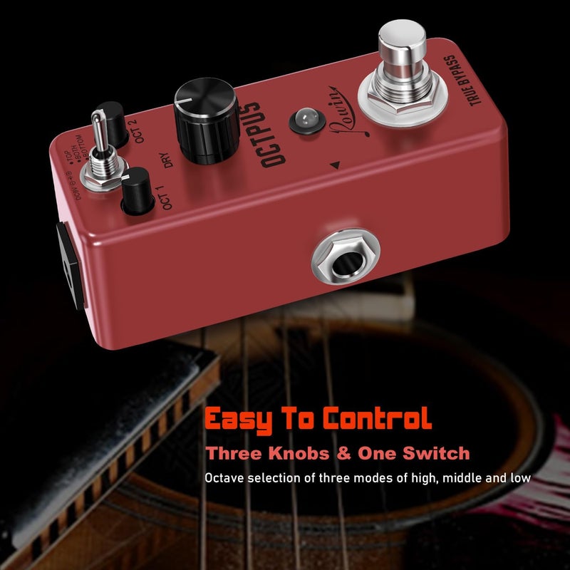Rowin Polyphonic Octave Guitar Effects Pedal Pure Octopus Digital Mini Single Effect for Electric Guitar and Bass with True Bypass 11 Different Octave Modes LEF-3806 - Image 3