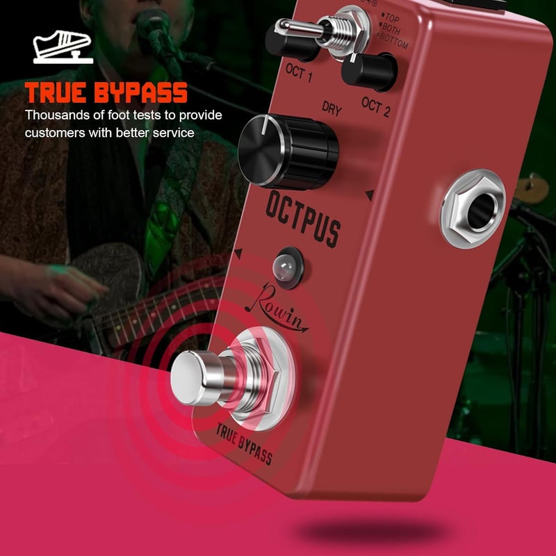 Rowin Polyphonic Octave Guitar Effects Pedal Pure Octopus Digital Mini Single Effect for Electric Guitar and Bass with True Bypass 11 Different Octave Modes LEF-3806 - Image 4