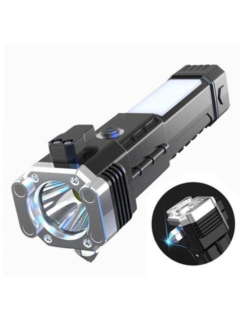 Zelofy 7 Mode LED Torch Rechargeable Torch Light Car Rescue Rechargeable Light with a Hammer Seat Belt Cutter Built