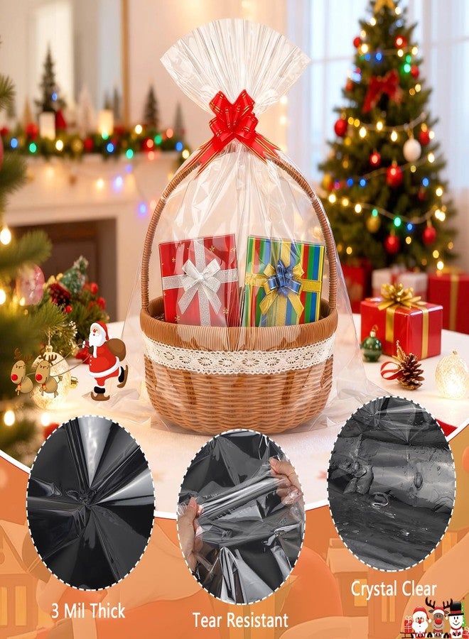 GOMANCHE 10 Pack Large Cellophane Basket Bags, 24 x 30 Inches Easter Cello Basket Wrap with 10 Pieces Pull Bow, Plastic Gift Wrapping for Spring Party Favor Supplies - Image 5