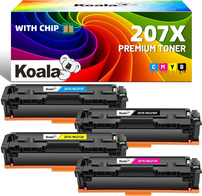 Koala 207A 207X (with Chip) W2210X W2211X W2212X W2213X Toner Cartridge Compatible with HP Toner 207X for HP Color LaserJet Pro MFP M283fdw M283fdn Color LaserJet Pro MFP M282nw M255nw M255dw 4-Pack - Image 1