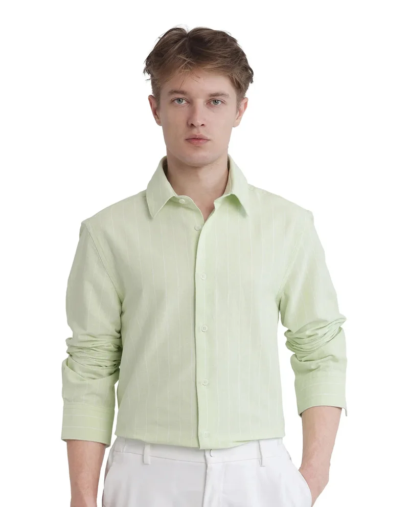 Rare Rabbit Rare Rabbit Men's Lorg Light Green Cotton Fabric Full Sleeve Collared Neck Button Closure Printed Shirt