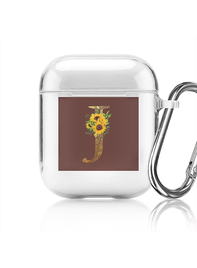 Stylizedd Classic Clear printed Case for Apple Airpods 2 / 1 Soft TPU Gel Thin Transparent Flexible Cover - Custom Monogram Initial Letter Mandala Floral Pattern Alphabet - J (Brown ) - Image 1