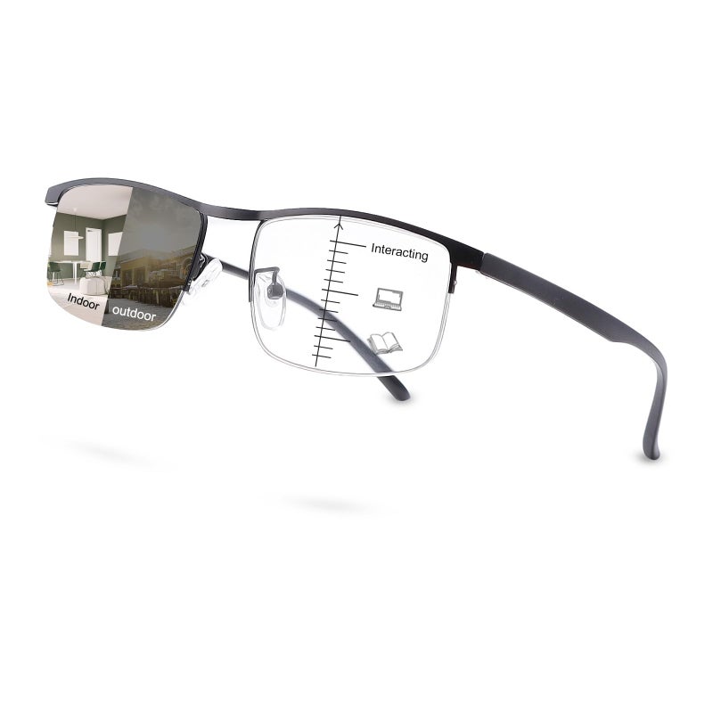 YIMI Progressive Photochromic Multifocus Reading Glasses UV400 Sun Readers Computer Anti Blue Light Glasses for Men Women(Black, 2.00, multiplier_x) - Image 1