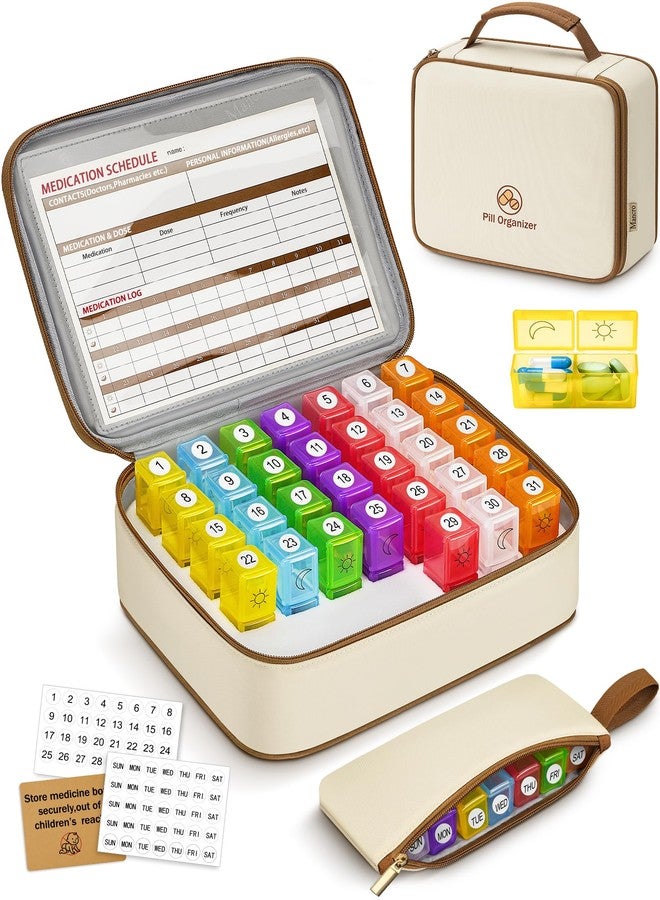 Mancro Monthly Pill Organizer 2 Times a Day, 31 Day AM PM Pill Box with Medication Schedule Card, Easy Open Daily Compartments for Adults&Seniors, Includes Weekly Travel Pill Pouch for Home&Travel - Image 1