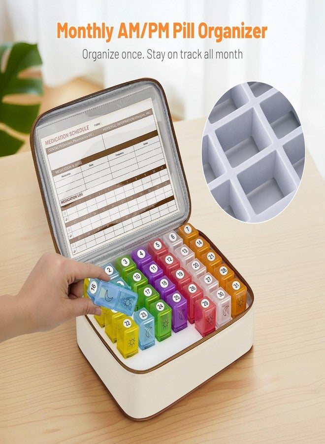 Mancro Monthly Pill Organizer 2 Times a Day, 31 Day AM PM Pill Box with Medication Schedule Card, Easy Open Daily Compartments for Adults&Seniors, Includes Weekly Travel Pill Pouch for Home&Travel - Image 2