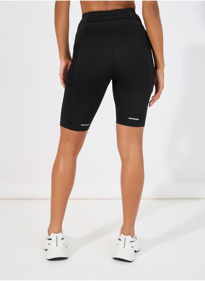 Styli Back Reflective Stripe Detail Side Mesh & Waist Back Pocket Cycling Shorts  - Image 5