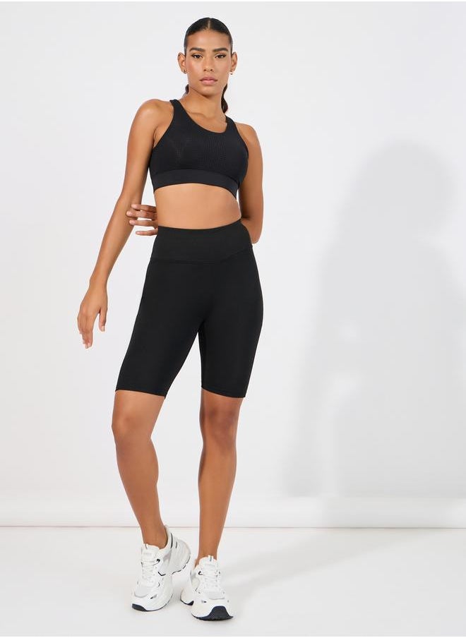 Styli Back Reflective Stripe Detail Side Mesh & Waist Back Pocket Cycling Shorts  - Image 1
