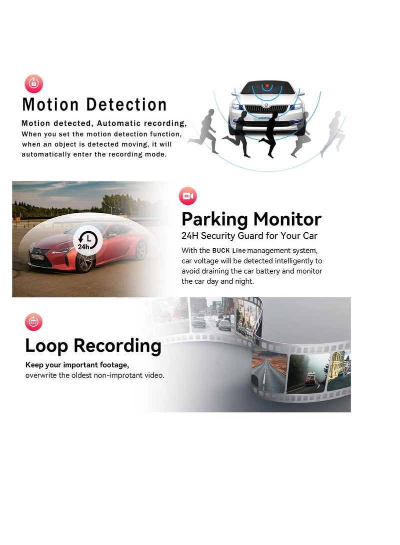 AROAQ 3 Camera Lens HD 1080P Dash Camera Dual Lens Video Recorder Black Box  Parking Monitoring - Image 3