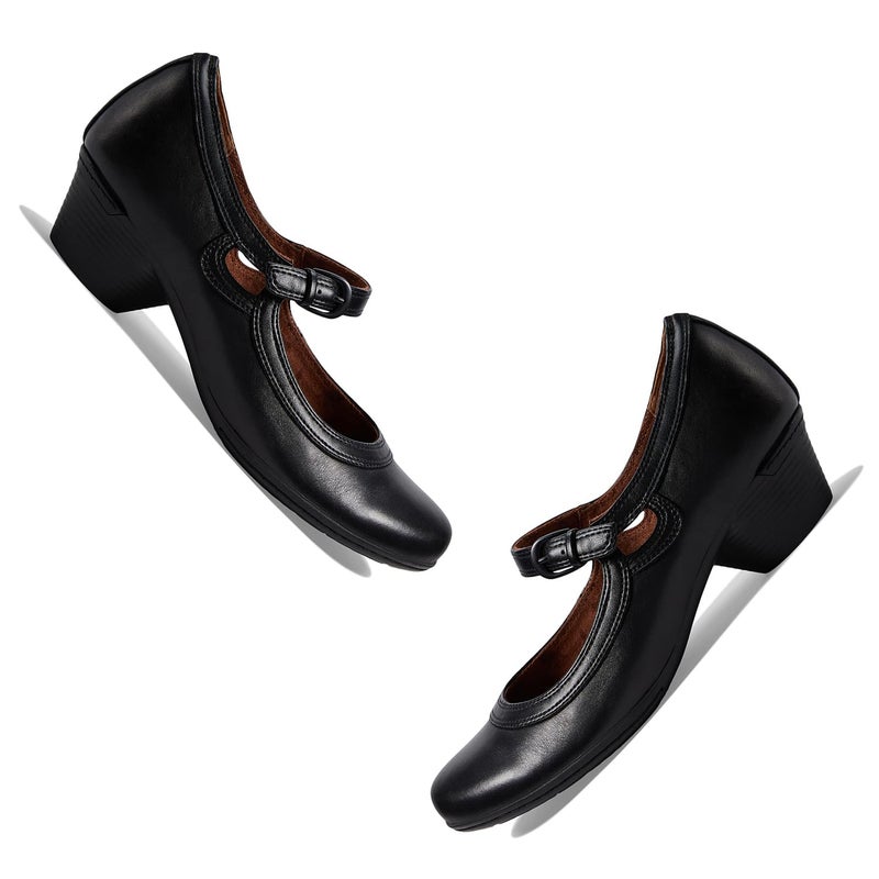 SHODENSE Women Retro Black Chunky Heel Mary Jane Shoes Round Toe Ankle Strap Dress Pumps Sandals 2 inch Mid Block Heel Mary Janes Two Tone Matte Buckle Cute Wedding Casual Black 6 M US - Image 5
